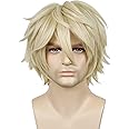 LABEAUTÉ Short Blonde Wig Male Men, Anime Fluffy Golden Cosplay Anime Wigs With Bangs Unisex Heat Resistant Hair for Party Halloween + Free Cap