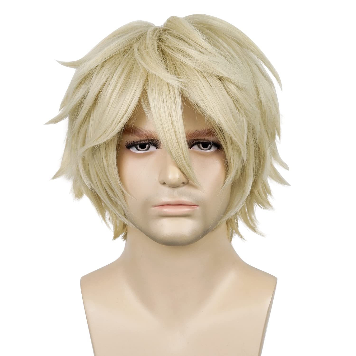 Photo 1 of LABEAUTÉ Short Blonde Wig Male Men, Anime Fluffy Golden Cosplay Anime Wigs With Bangs Unisex Heat Resistant Hair for Party Halloween + Free Cap