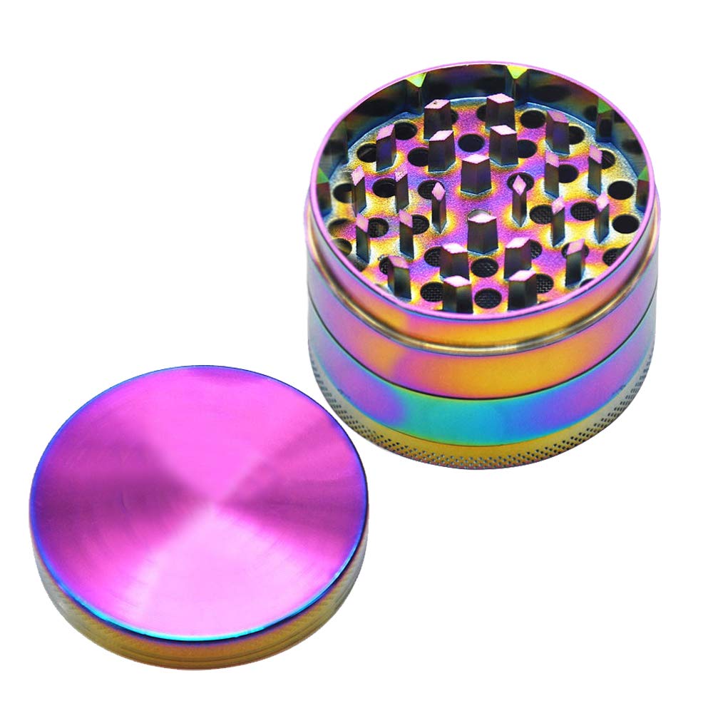 Herb Grinder,4 Layers Zinc Alloy Spice Grinder 50mm Portable Metal Crusher with Pollen Catcher, Scraper and Magnetic Top for Dry Herb,Rainbow