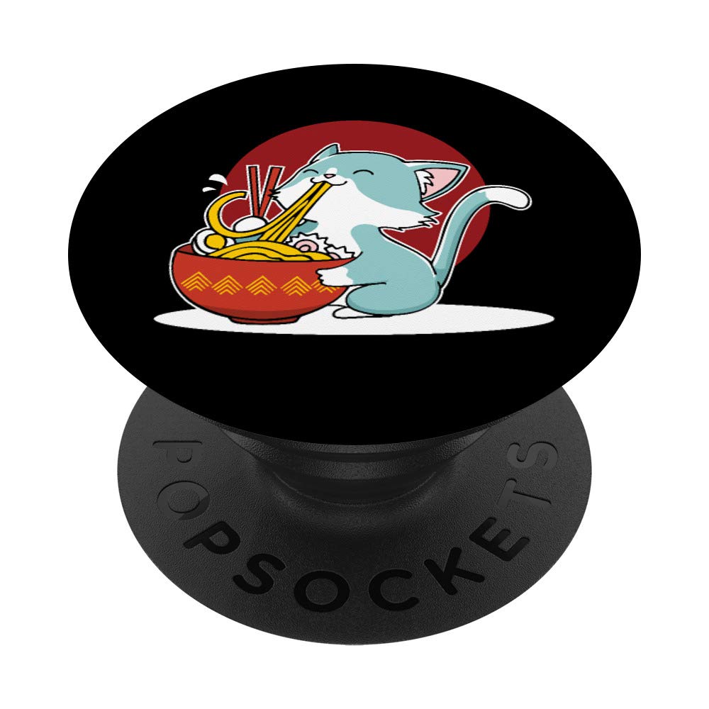 Cat Eating Japanese Ramen Noodles Soup Bowl Kawaii Kitten PopSockets Swappable PopGrip