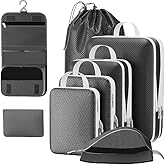 8 Set Compression Packing Cubes Travel, Ultralight Expandable 60% Space Saving Packing Cubes for Travel Compression,Packing Compression Organizing Accessories for Women/Men (Black)