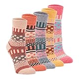 Yannk Women's 5 Pair Pack Vintage Style Cotton Crew Socks (SK32-1-A)
