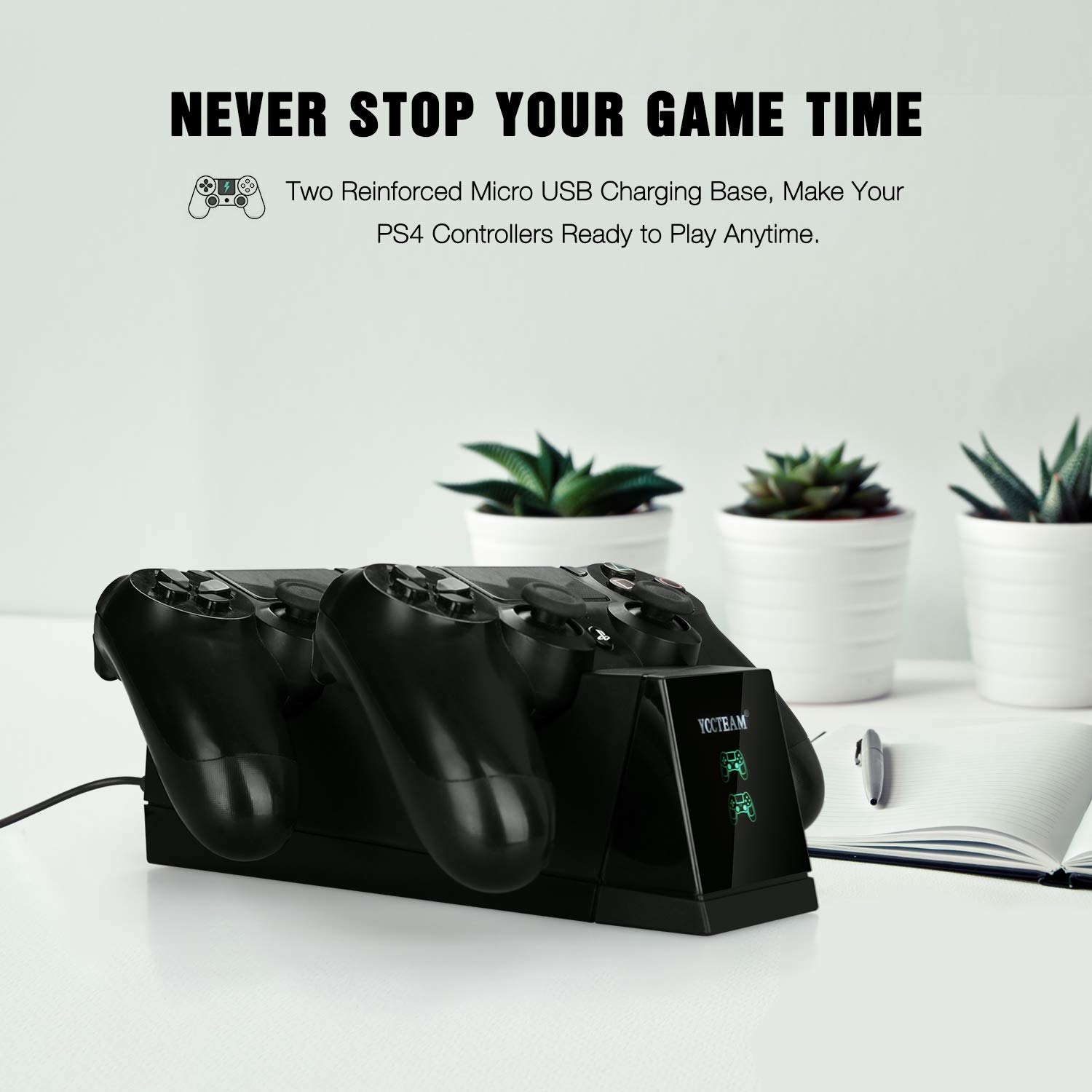 PS4 Controller Charger,Dualshock 4 Dual USB Fast Charging Docking Station Stand for Sony Playstation 4 PS4,PS4 Pro,PS4 Slim Controller,Black