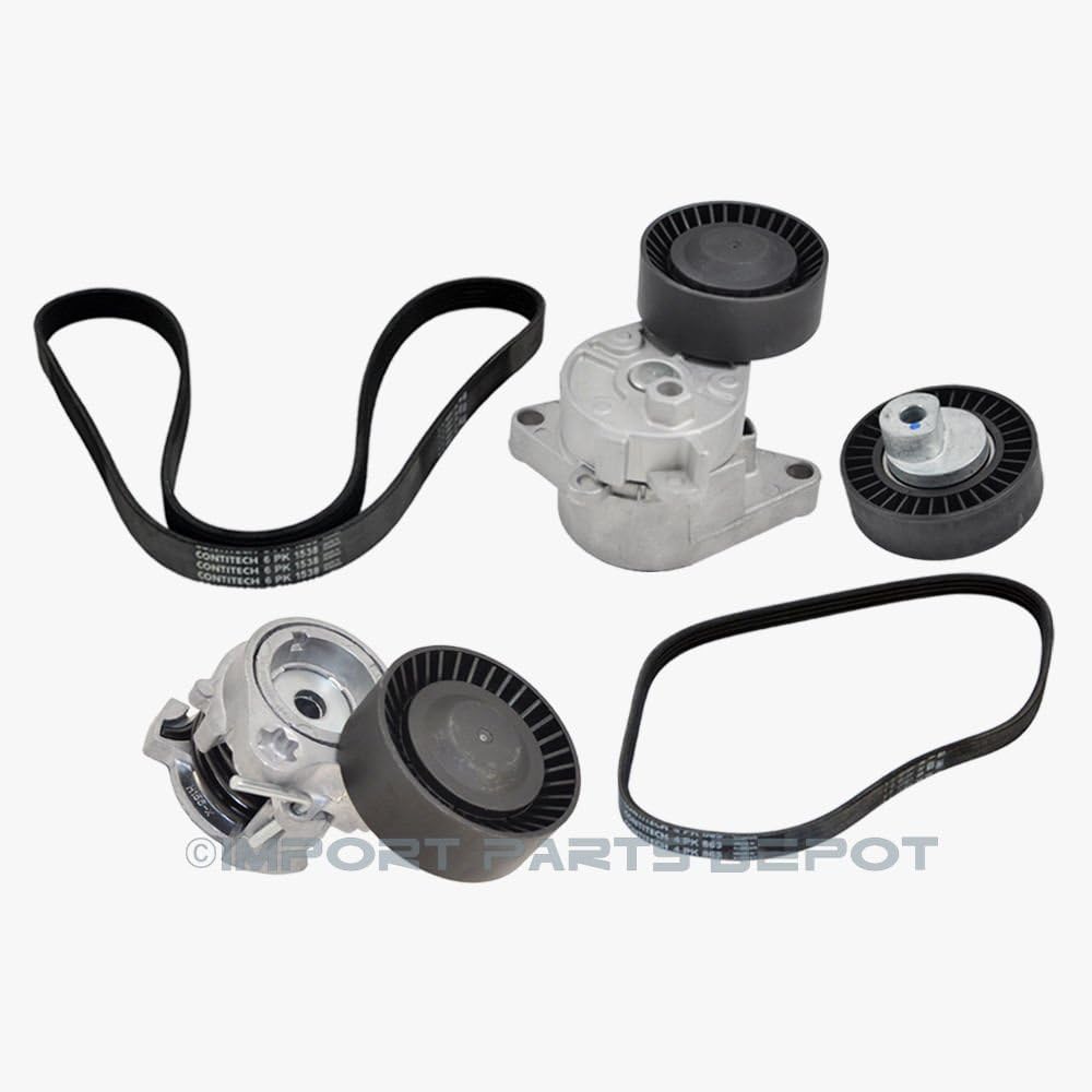 Belt Tensioner Alternator & AC, Idler Pulley Belt Kit for BMW E46 E39 E53 325Ci 325i 325xi 330Ci 330i 330xi 525i 530i X5 OEM 11281427252/11287512758/11281748130/6PK1538/4PK863 (5pcs)