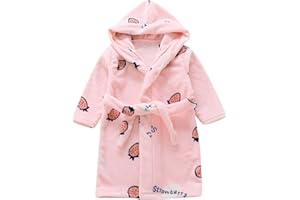 Toddler Baby Girls Flannel Robe Strawberry Graphic Hooded Outfits Long Sleeve Towel Soft Warm Fall Winter Clothes