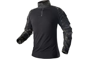 YKS JOOB Men's Camo Tactical Combat Shirt, Lightweight Long Sleeve Military BDU Shirts Paintball Airsoft Top with Zipper