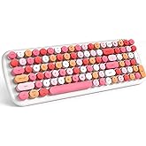 MOFII Wireless Bluetooth Keyboard for Laptop & Android, Connect up to 3 Devices Simultaneously, Portable 100-Key Typewriter Retro Round Keycaps Keyboard - Lipstick Colors