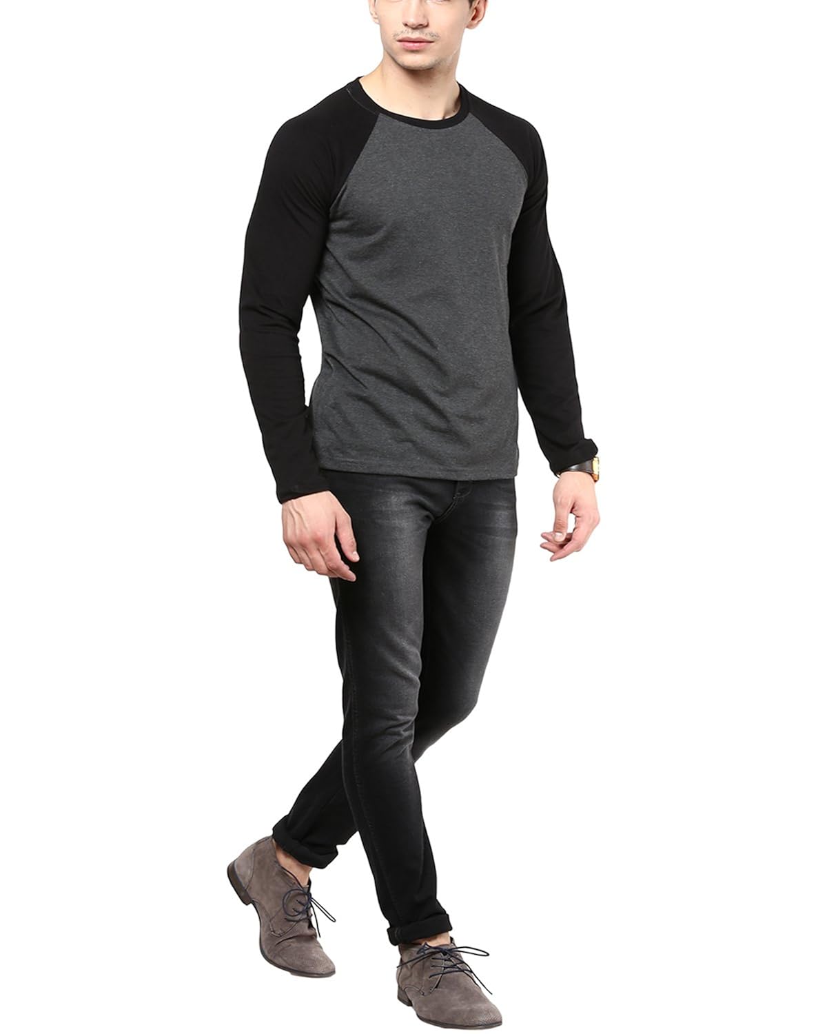 izinc men's raglan neck full sleeve cotton t-shirt