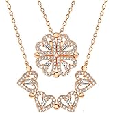 Lam Sence Sterling Silver Heart Shaped and Four Leaf Clover Convertible Pendant Necklace Crystals Jewelry for Women