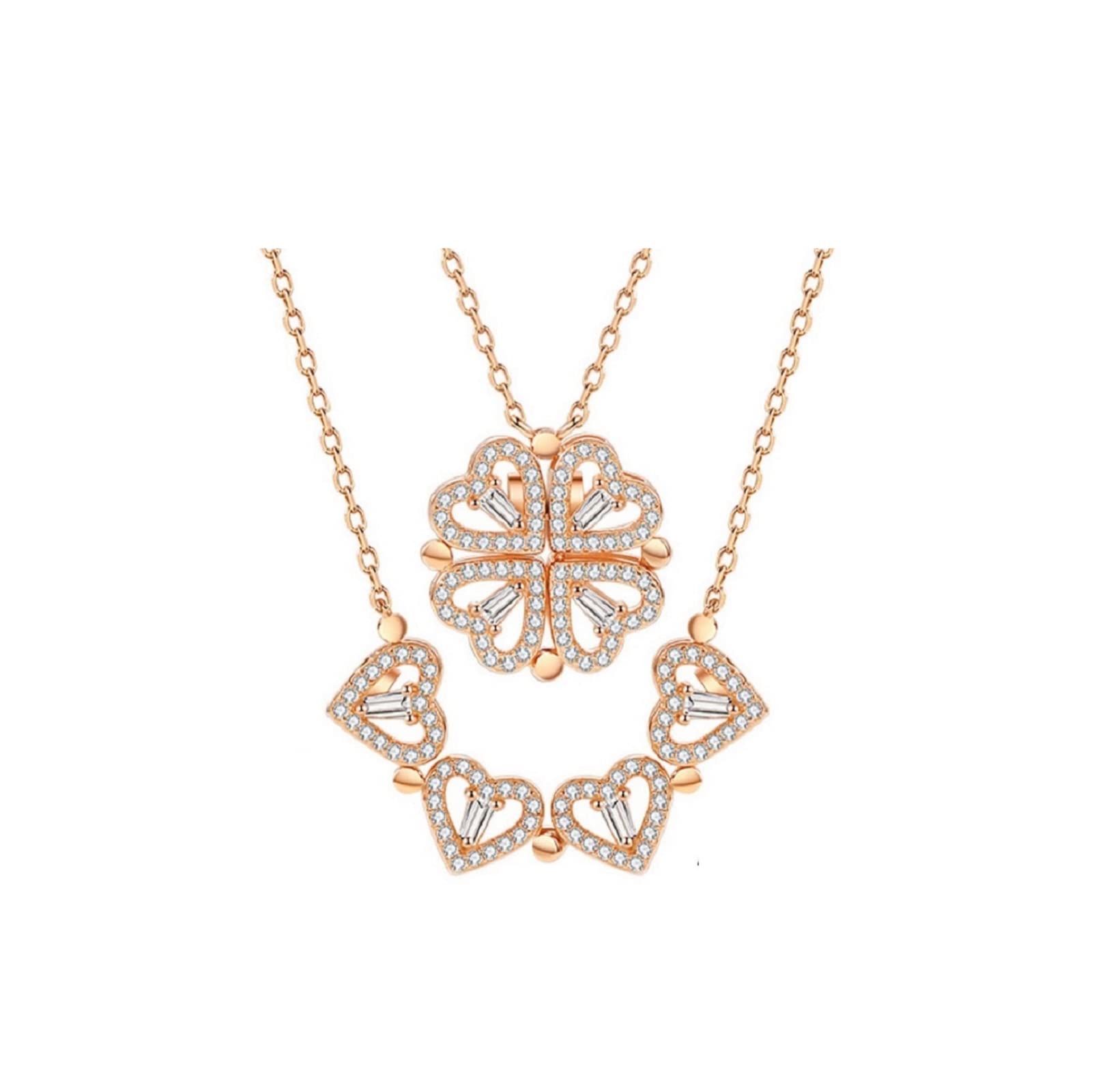 Lam Sence Sterling Silver Heart Shaped and Four Leaf Clover Convertible Pendant Necklace Crystals Jewelry for Women Girls, Metal, Cubic Zirconia