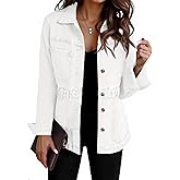 Tankaneo Denim Jacket for Women Distressed Jean Jacket Button Down Oversized Shacket with Pockets