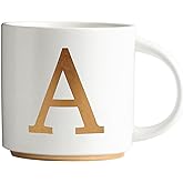 COLLECTIVE HOME - Monogram Ceramic Mugs, 15 oz Golden Initial Coffee Cups, Elegant Alphabet Tea Mugs, Elegant Personalized Mug with Gift Box, Unique Mug with Double Side Capital Letter (A)