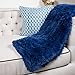 Homey COZY Faux Fur and Flannel Navy Blue Throw Blanket, Super Soft Shaggy Fleece Fuzzy Lightweight Wool Plush Blanket for Sofa Couch Decorative Floor, 50