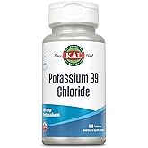 KAL Potassium 99 Chloride, 99 mg Potassium Chloride Supplement, 100 Tablets | Pills, Electrolytes Tablets for Overall Health for Women and Men