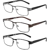 JJWELL 3 Pack Blue Light Blocking Metal Reading Glasses for Men, Anti Computer Glare/Reduce Eyestrain/Dry/Headache, UV Blocking Spring Hinge Readers