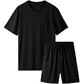 BAMBOO COOL Mens Pajama Set Sleepwear Pjs Lightweight Short Sleeve Shirts Soft Breathable Fresh Sleep Sets with Pockets S-3XL