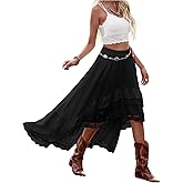 Verdusa Women's Western Boho Lace Ruffle Skirt Asymmetrical Country Cowgirl Skirts