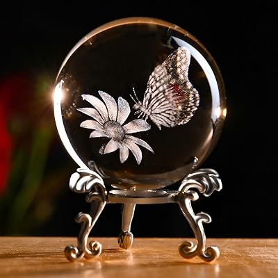 IFOLAINA 60mm Crystal Ball 3D Butterfly Paperweight Glass Sphere Decoration