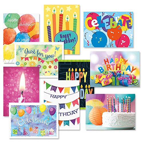Graphic Birthday Greeting Cards Value Pack - Set of 20 (10 designs), Large 5" x 7", Happy Birthday Cards with Sentiments Inside
