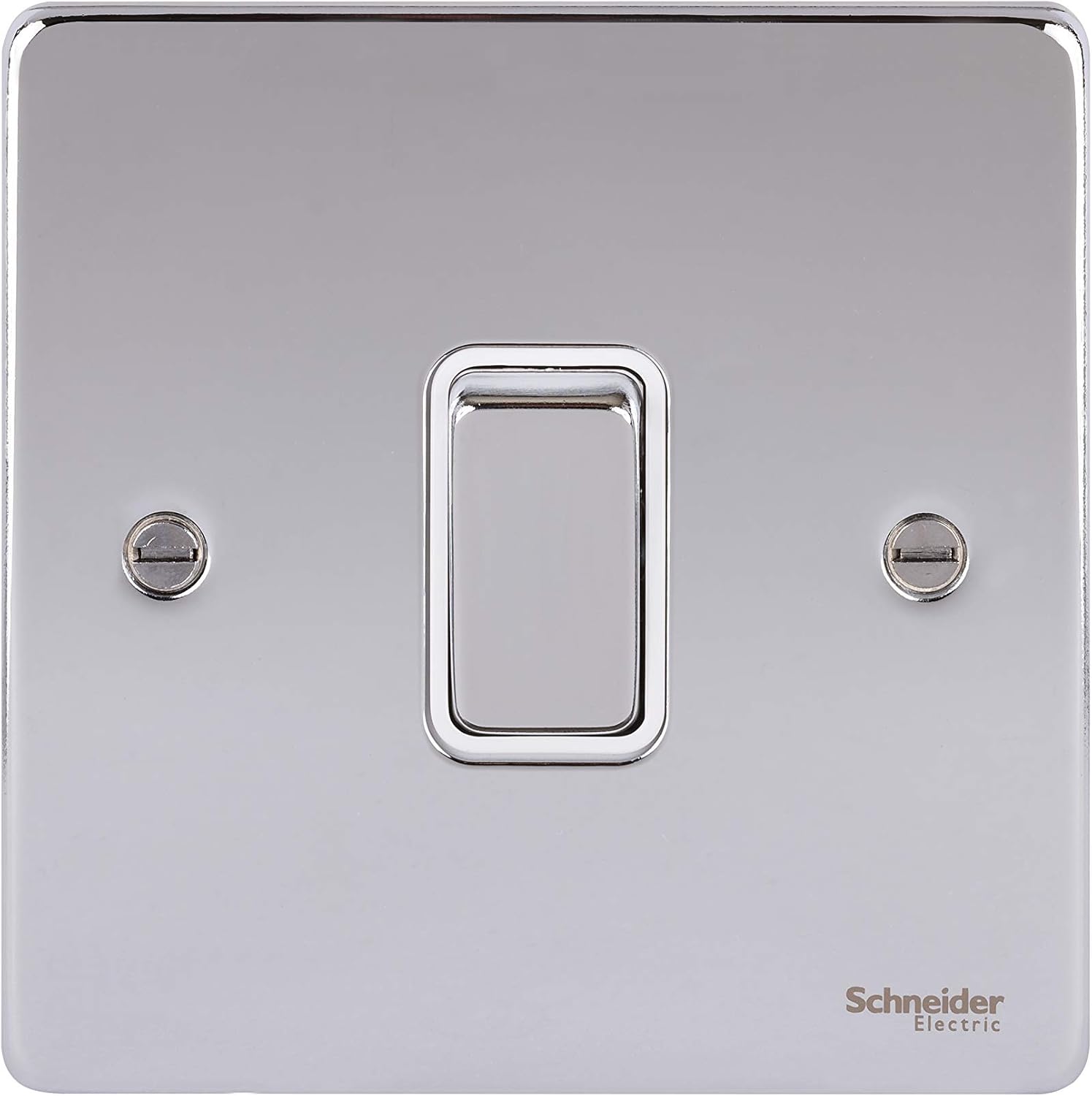 Schneider Electric Ultimate Low Profile - Single 2 Way Light Switch, GU1512WPC, Polished Chrome with White Insert