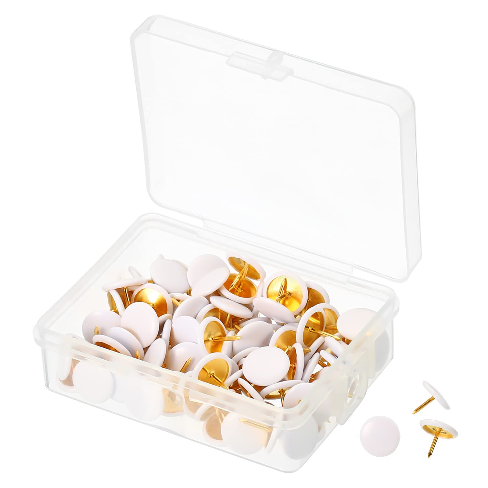 PATIKIL Push Pins, 100 Pack Plastic Roundness Pushpin Decorative Thumb Tacks Golden Steel Point for Cork Board, White