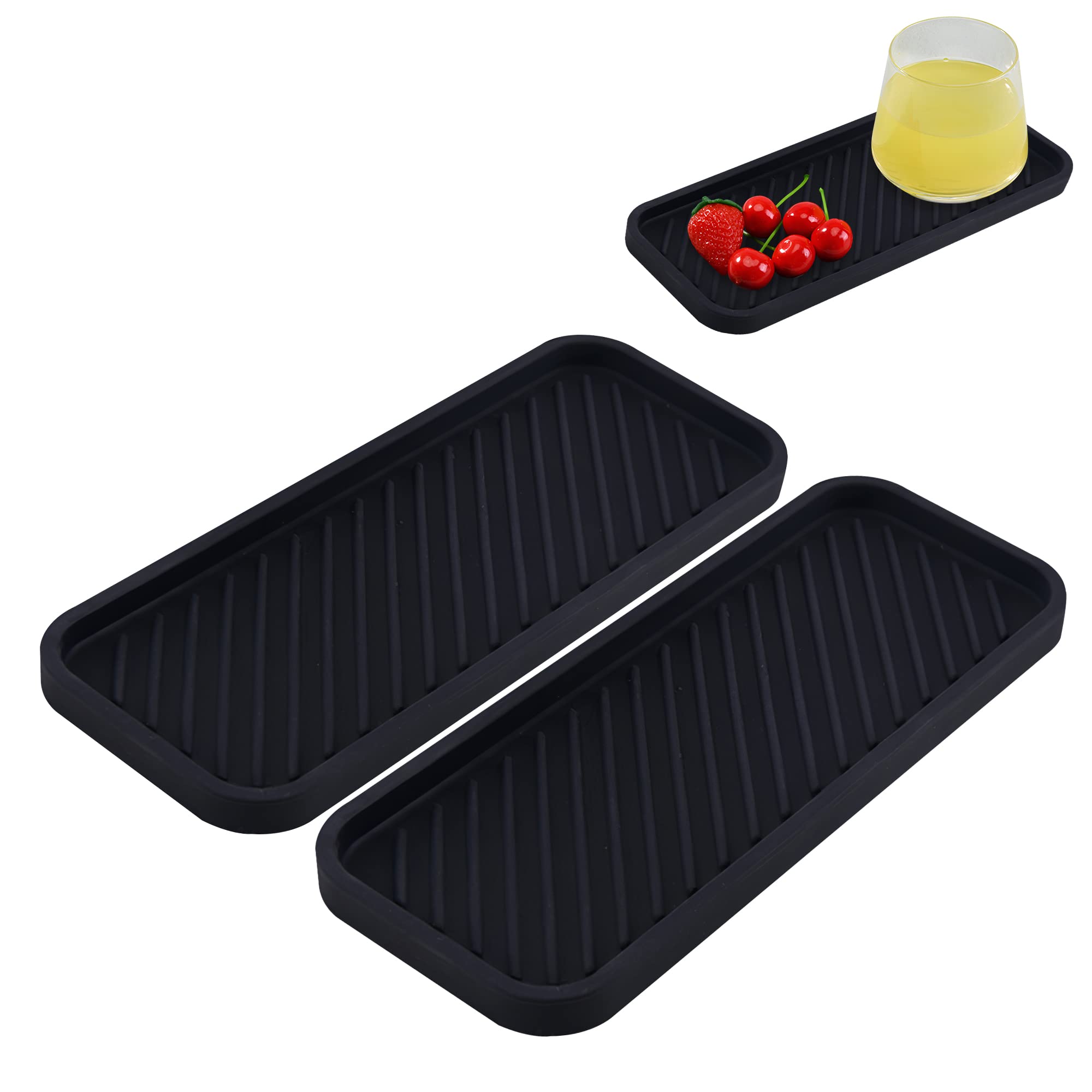 2 PCS Silicone Sink Tray Organiser, Sink Drying Mat for Kitchen, Bathroom, Counter (Black, Size 1)