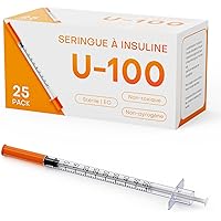 U-100 0.5ml Insulin Syringes 31G 1/4 Inch (6mm) with Needle, Individually Wrapped, Pack of 25
