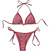 Milumia Women's 2 Piece Swimsuit Gingham Plaid Print Halter String Triangle Bikini Set Bathing Suit