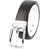 renwoxing Reversible Leather Belt for Men 2-Sided Black & White - Soft Genuine Cowhide Pin Buckle Business Casual