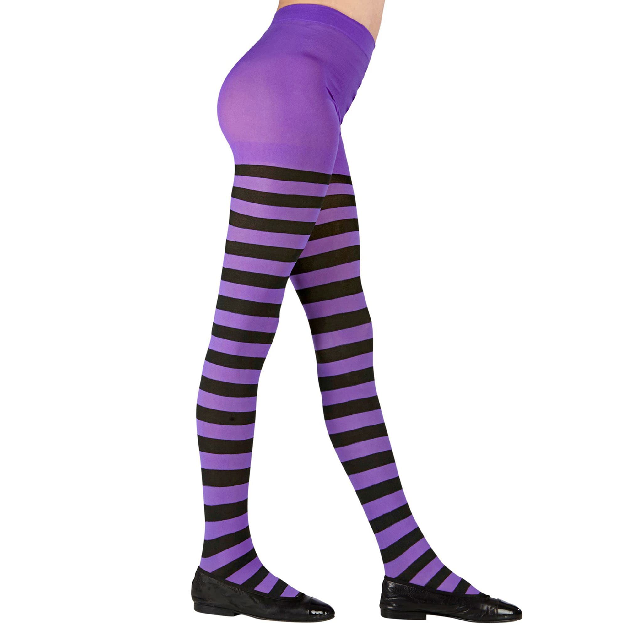 W WIDMANN MILANO Party Fashion - Striped Tights for Girls, Clowns, Witches, Dark, Gothic, Carnival, Halloween, Themed Parties, 70 DEN, Size 1-3 Years, Purple-Black — image 1