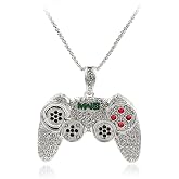 Rrdaily To My Son/Grandson Necklace Colorful Crystal Game Controller Necklaces Punk Hip Hop Friendship Necklace Game Console Necklace for Son/Grandson Best Friends