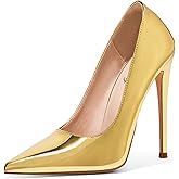 Elisabet Tang Women Pumps 12cm/4.7 Inch Stiletto Heels Pumps Pointed Toe Patent Leather Slip On High Heel Evening Party Dress Shoes