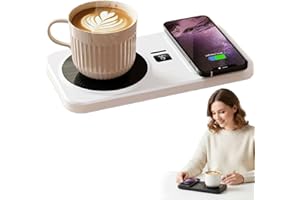 Coffee Mug Warmer, 2 in 1 Phone Wireless Charger Drink Heating,3 Heat Settings Temperature Controlled,8H Auto Off,Multifuncti