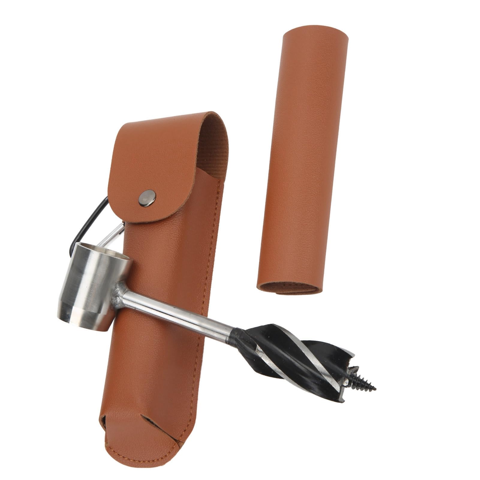 YWBL-WH Hand Auger Wrench Set Hand Auger Wrench Set Stainless Steel Hole Punch Multifunctional Portable Survival Settlers Tool Screw, Auger Drill Bits (Brown PU Leather Bag and Holster)