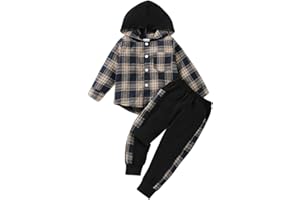 OLMRJKD Toddler Baby Boy Clothes Plaid Long Sleeve Hoodie Sweatshirt + Pants 2pcs Boys Outfit Set