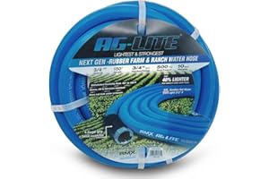 BLUBIRD AG-LITE AL34150 3/4" x 150' Rubber Farm & Ranch Water Hose, Lightweight, 500 PSI, 50F to 190F Deg, Polyester Braided, Brass GHT Fittings, 4 Finger-Grip Bend Restrictor, Agriculture & Industrial Use