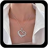 Andelaisi Boho Rhinestone Heart Necklace Crystal Heart Love Necklace Large Heart Necklaces Hollow Heart Chain Necklaces Jewelry for Women(Gold)