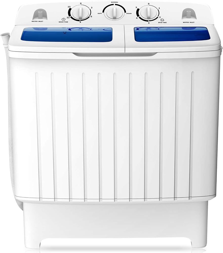 COSTWAY Portable Washing Machine, 12Lbs Washer and 8Lbs Spinner, Blue+White | Twin Tub 20 Lbs Capacity, Durable Design, Timer