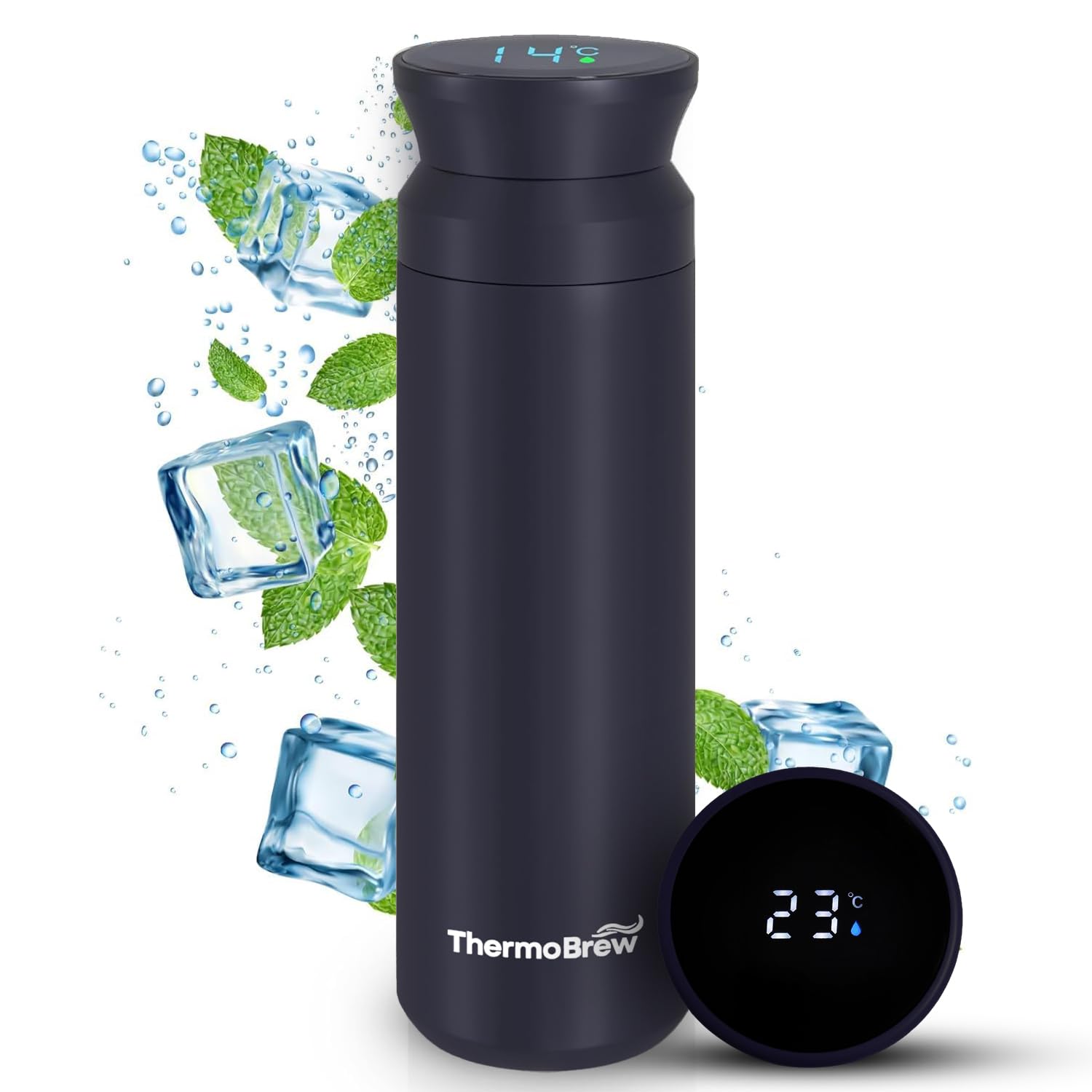 THERMOBREW Insulated Stainless Steel Hot Water Flask Thermal Water Bottle for Baby Bottles and Hot Drinks Insulated Coffe Mug Flask with Tempereture Display 500ML (Matte Black)