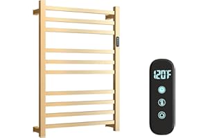 WMHYLYH 10 Bars Luxury Heated Towel Rack Wall Mounted Towel Warmers, Towel Warmer Rack for Bathroom with Timer & Temperature Multi-Level Adjustable, Hardwired and Plug-in Compatible (Brushed Gold)
