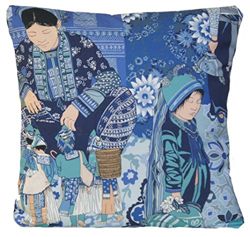 Asian Style Design Decorative Pillow Throw Case Chines Toile Blue