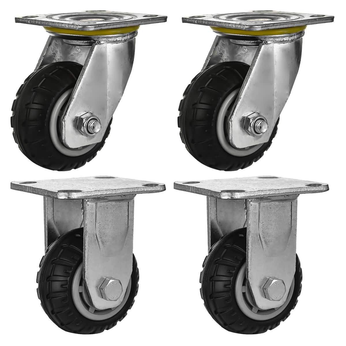 FactorDuty 4 Pack 4" Heavy Duty Combo 2 No Brake Swivel & 2 Rigid Non Swivel All Terrain Caster Wheel Industrial Grade Premium Quality 700LB Per Wheel Black Tyre Tire Veins Rubber Wheel Casters: Industrial & Scientific