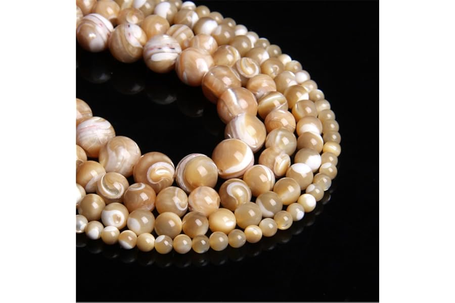 HAAMIIQII 60pcs 6mm Natural Brown Mother of Pearl Shell Beads Round Loose Gemstone Beads for Jewelry Making Strand 15 Inch