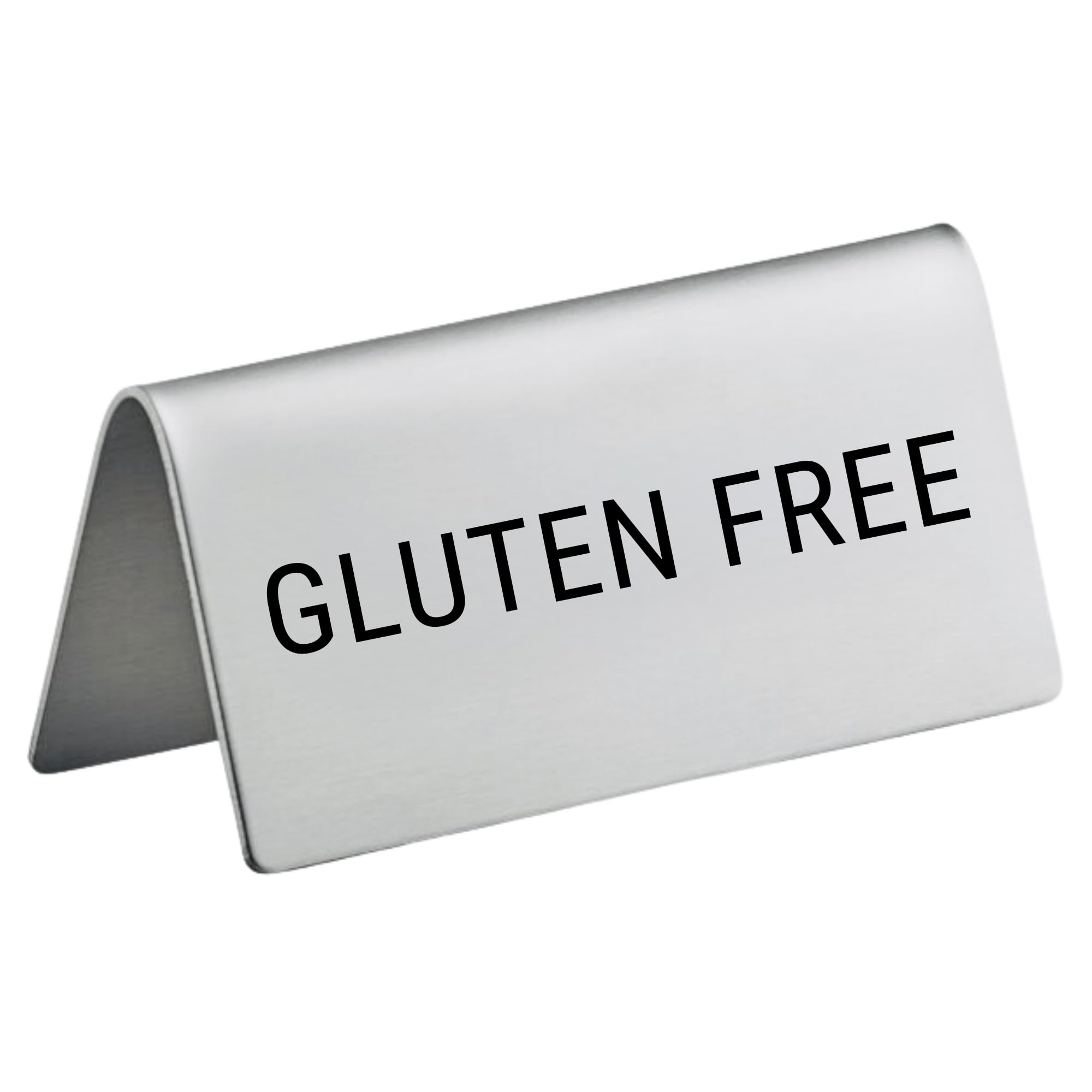Photo 1 of Gluten Free Stainless Steel Metal Table Tent Sign - 3" x 1-1/2" - Table Top Setting for Restaurants, Catering Businesses, Business. Great for Wedding, Banquet, Buffet, Party, Events. To Label Food