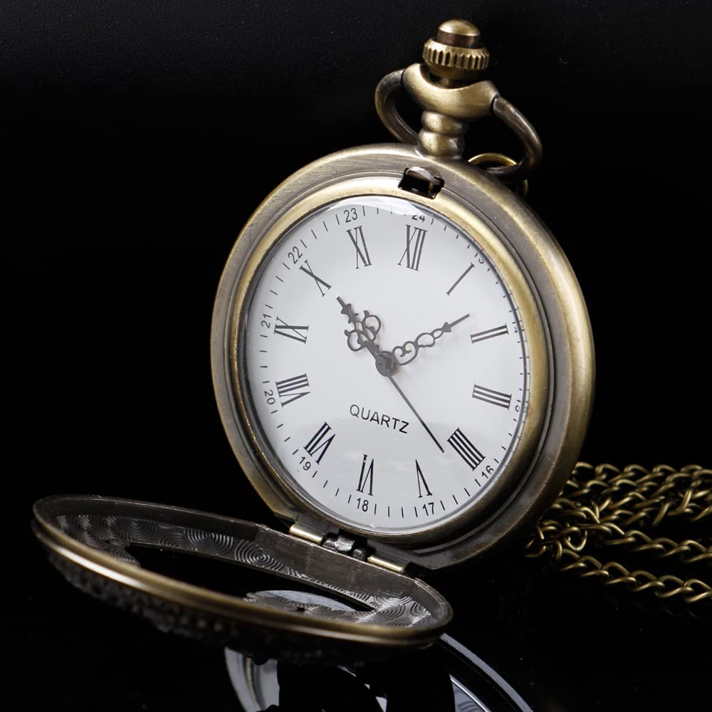 Alwesam Dragon Design Quartz Pocket Watch Roman Numerals with Chain Birthdays Gifts for Father's Days