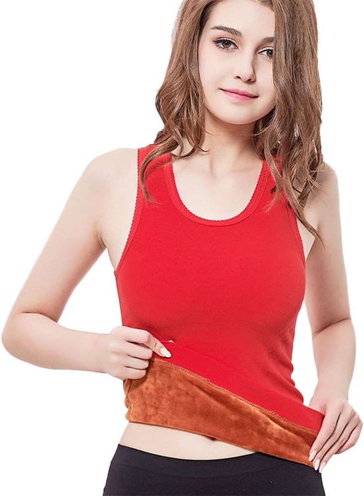 Aodrusa Womens Cotton Thermal Fleece Lined Underwear Tops Cami Tank Top Vest Red ONE Size