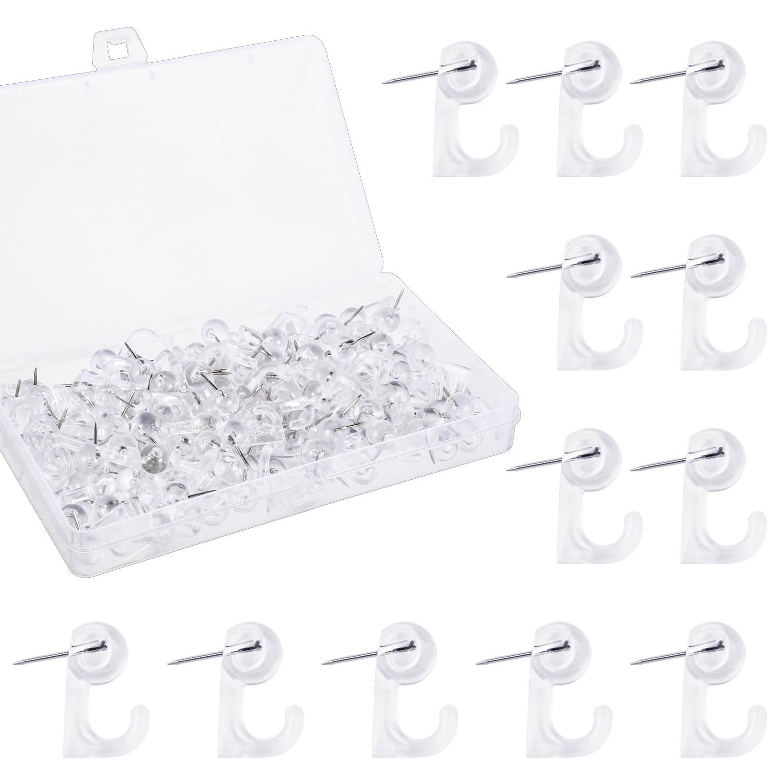 Photo 1 of 120Pcs Push Pin Hooks, Clear Thumb Tacks Plastic Heads Pin Tacks Decorative Wall Push Pins Push Pins with Hooks for Cork Board, Bulletin Board, Map, Calendar, Wall Hangings