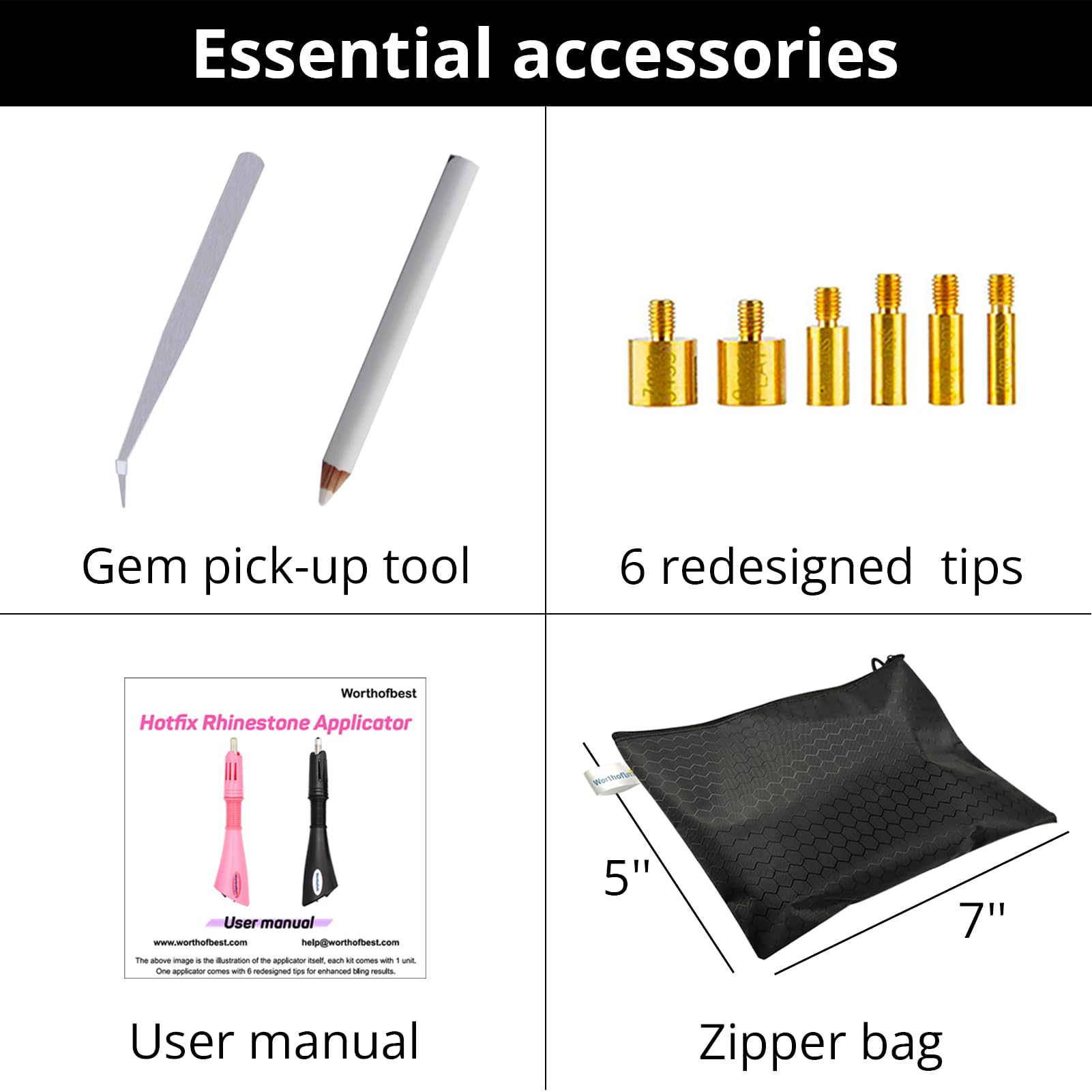 Worthofbest Hotfix Rhinestone Setter, Hot Fix Applicator Tool Bedazzler Kit with rhinestones, Kit, Hot Fixed Wand for Clothes Clothing Fabric Crafts, 5000 Pcs, AB Crystal, Clear, 3 Gems Sizes, Tips