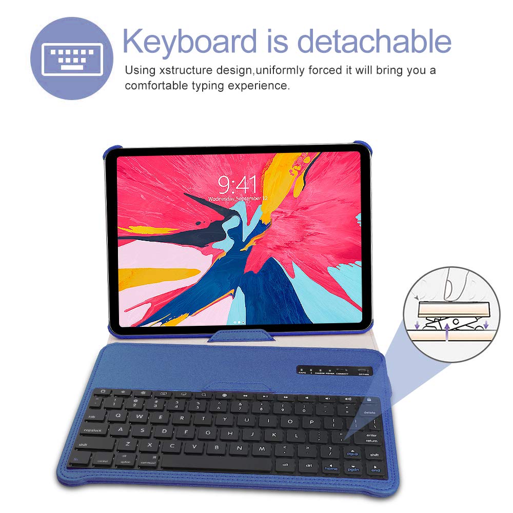 Keyboard Case iPad Pro 11 inch (A1980, A2013, A1934) [Support Apple Pencil Charging] - 360 Rotating - Detachable Keyboard - PU Leather Stand - iPad Pro 11 Keyboard Case, (Blue, 11 inch)