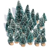 Mini Snow Globe Christmas Trees Tabletop Fake Bottle Brush Decor Craft Christmas Village Flocked Pine Trees Assorted Size Party Decoration DIY Accessories Up to 4-7/8'' 24PCS Blue